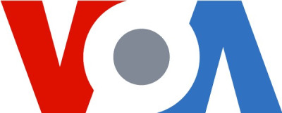 Voice of America (VOA) logo, featuring bold red, blue, and gray design elements.